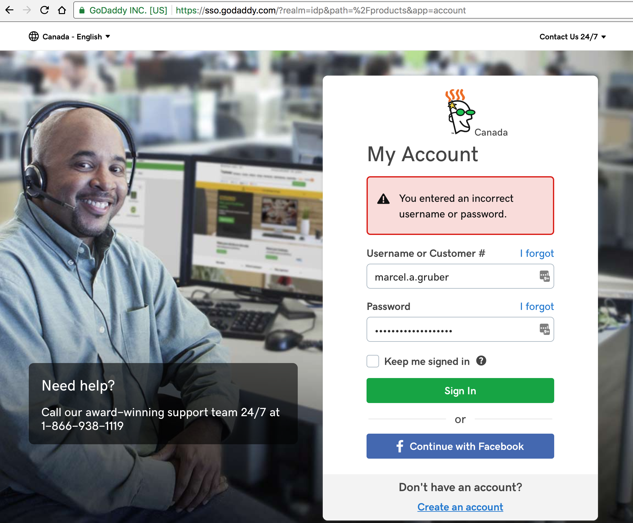 GoDaddy Login Fail